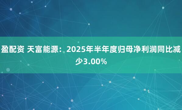 盈配资 天富能源：2025年半年度归母净利润同比减少3.00%